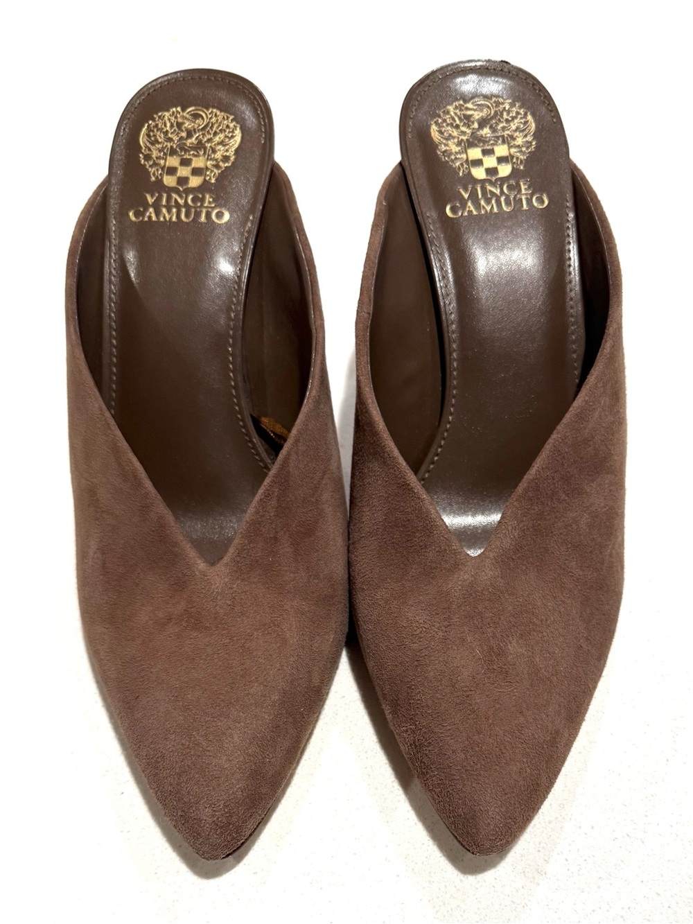 Vince Camuto Taupe Suede Pointed-Toe Slip-On Mules